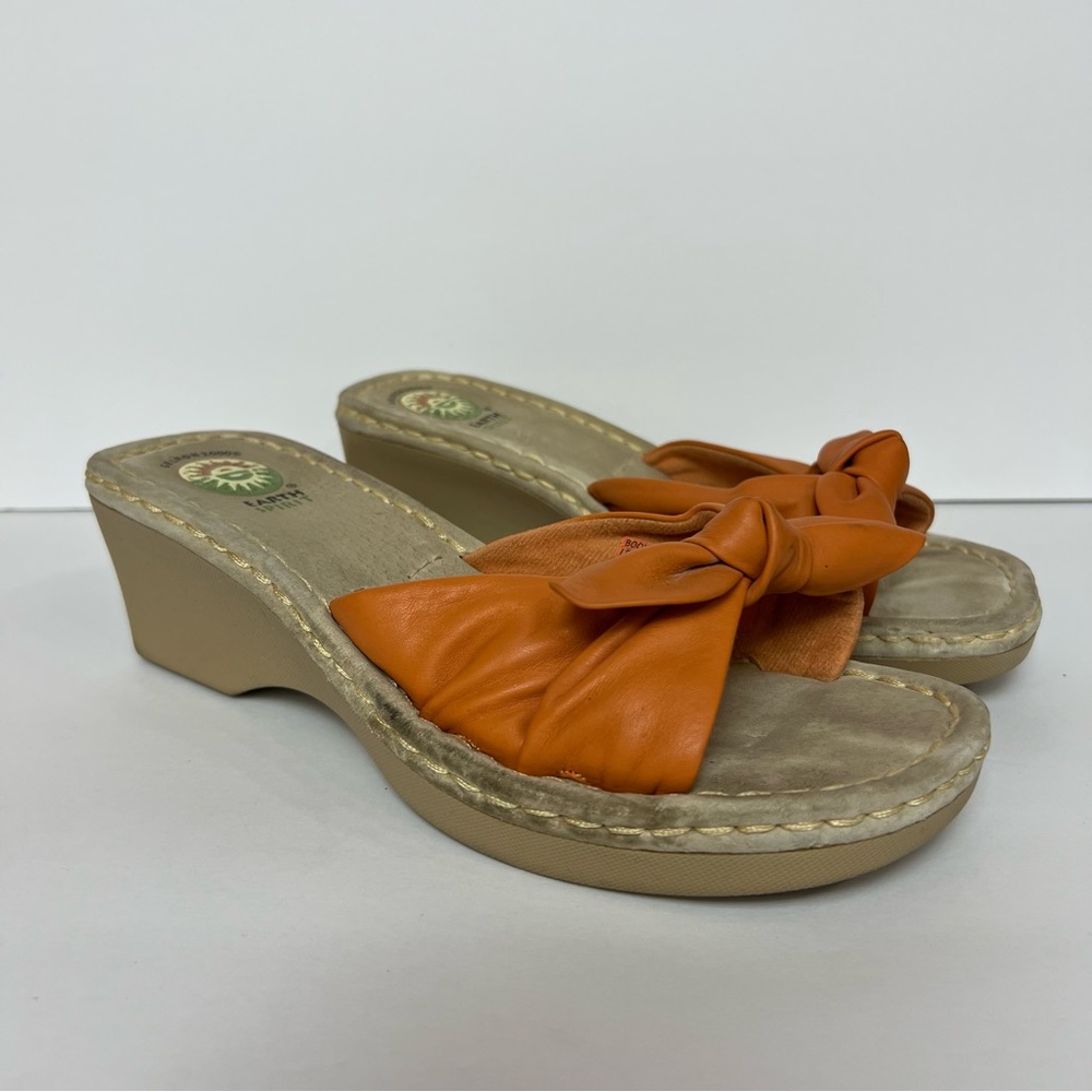 Earth Spirit Gelron 2000 Orange Leather Knot Strap Wedge Sandal Womens 9